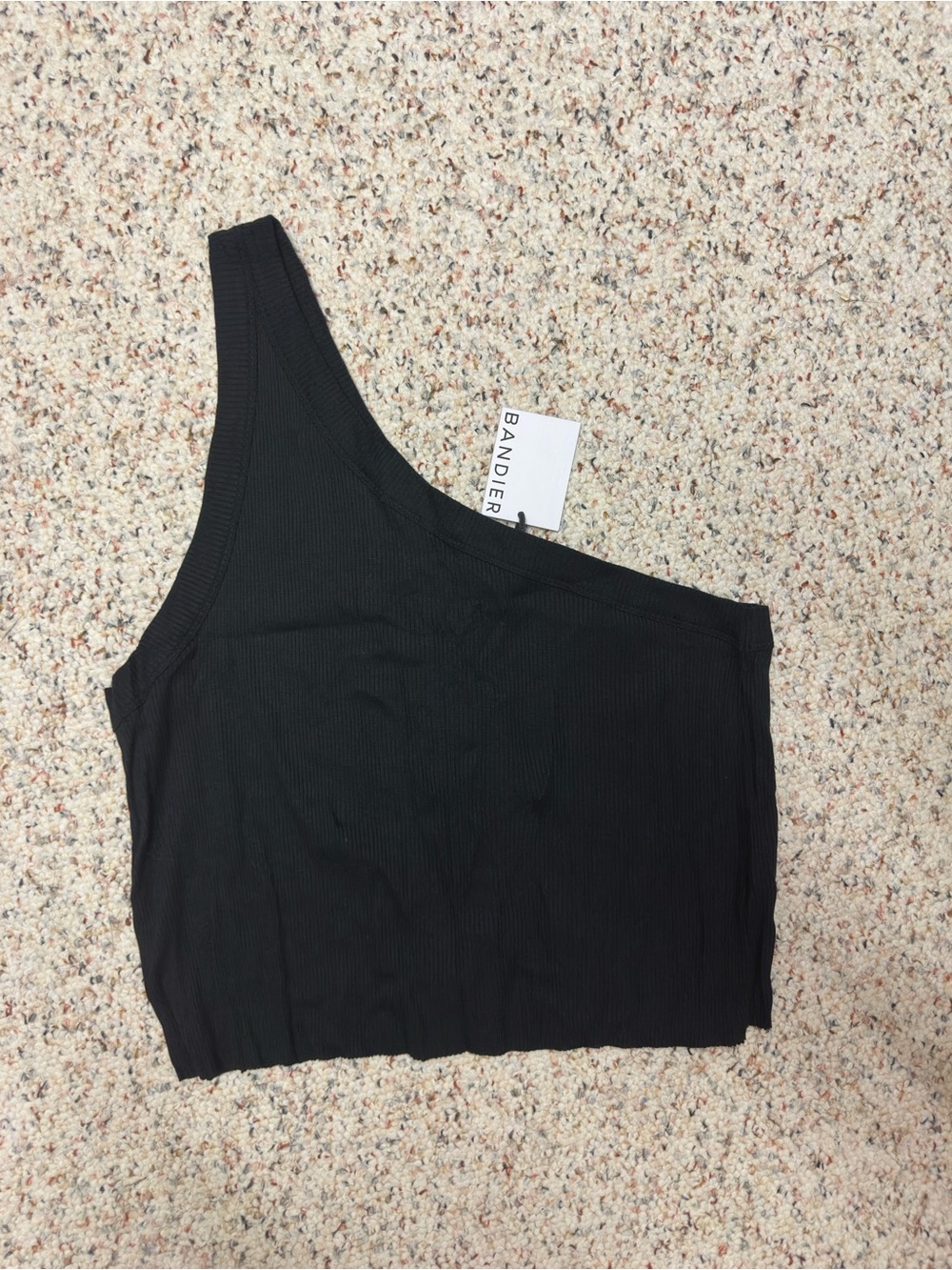 WSLY Black One-Shoulder Ribbed Crop